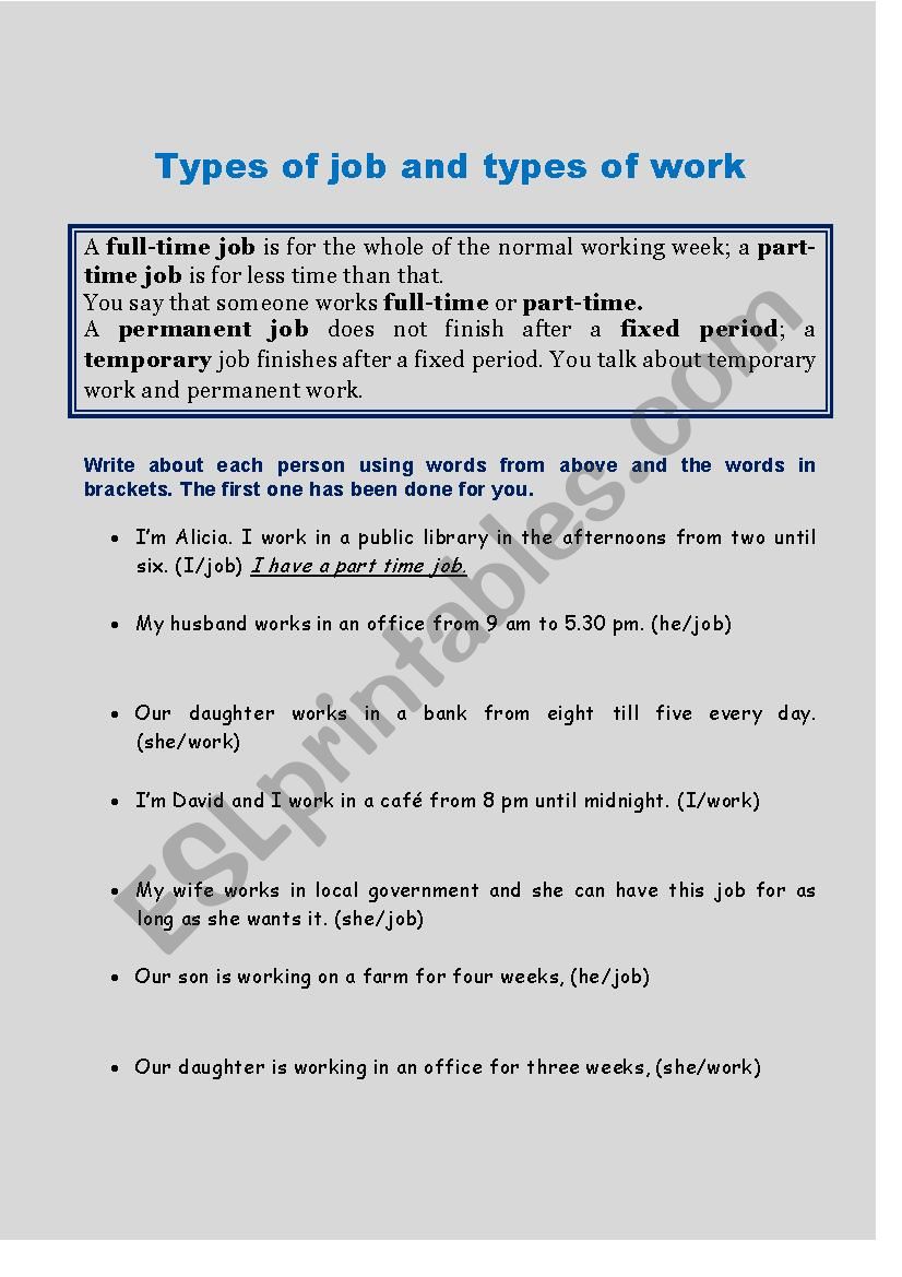 Types of job and types of work