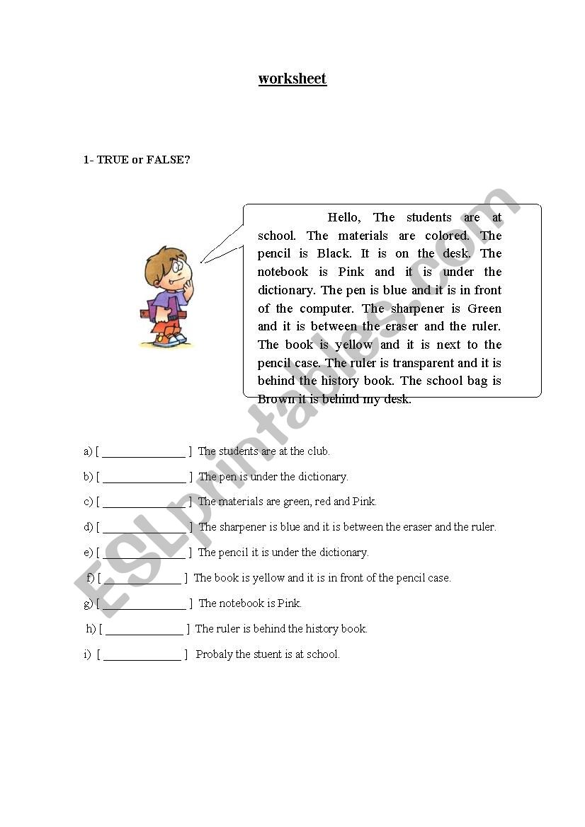 Reading worksheet