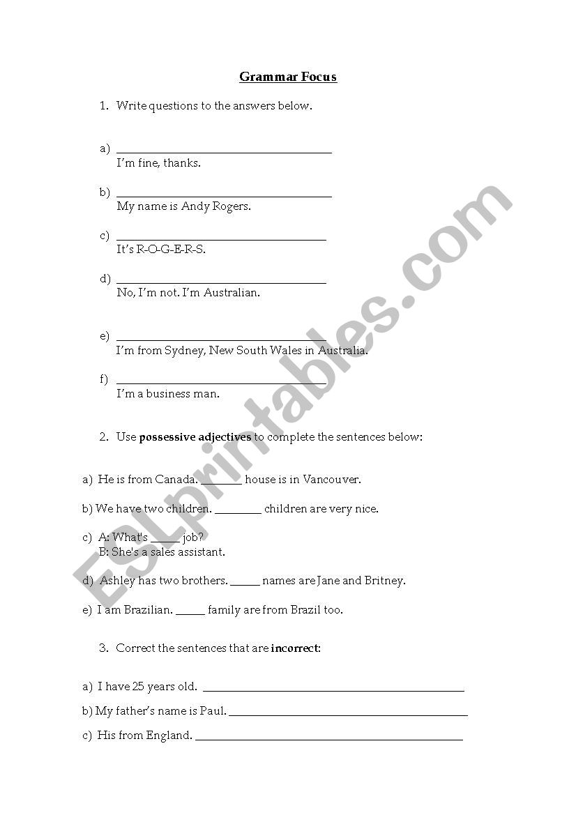 Activity about grammar worksheet