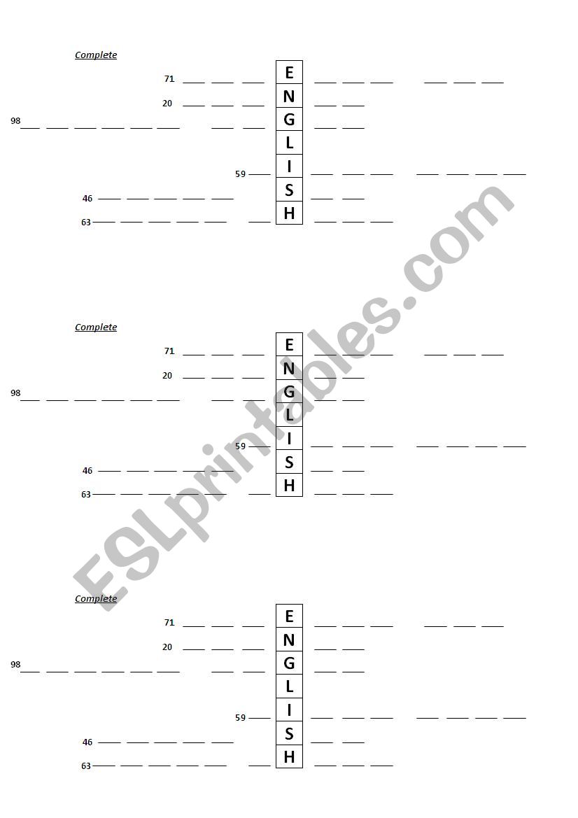 Numbers worksheet