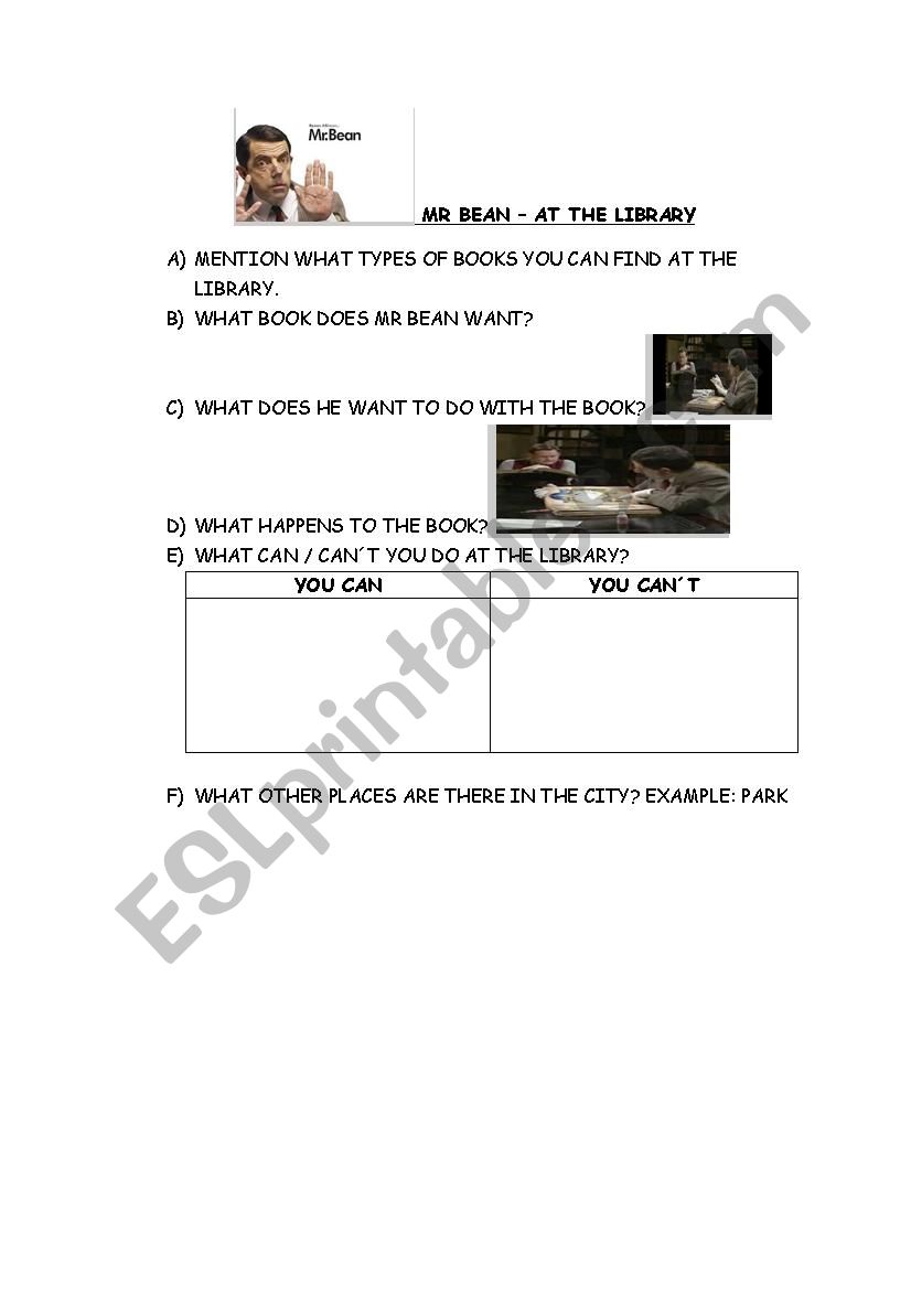 Mr Bean - At the Library worksheet