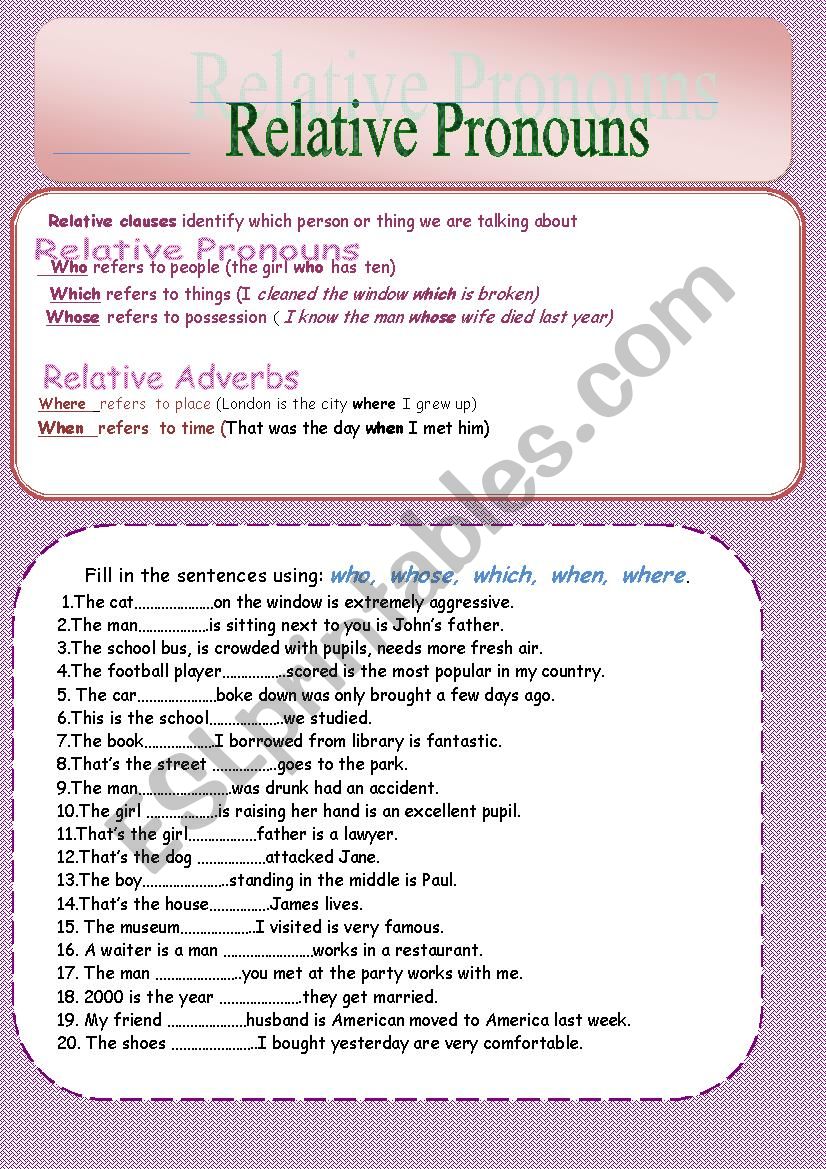 Relative clauses worksheet