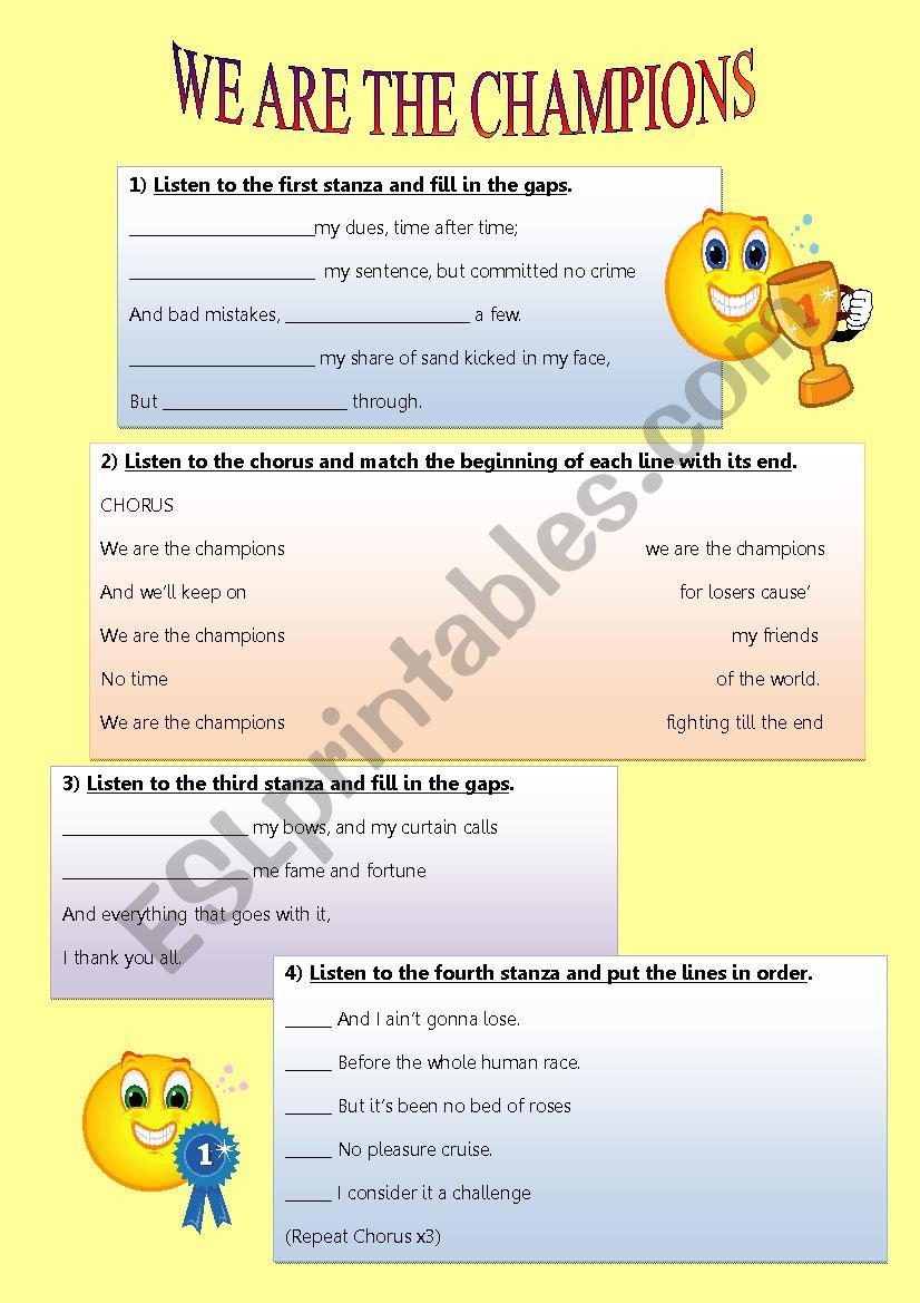 Were the champions! worksheet