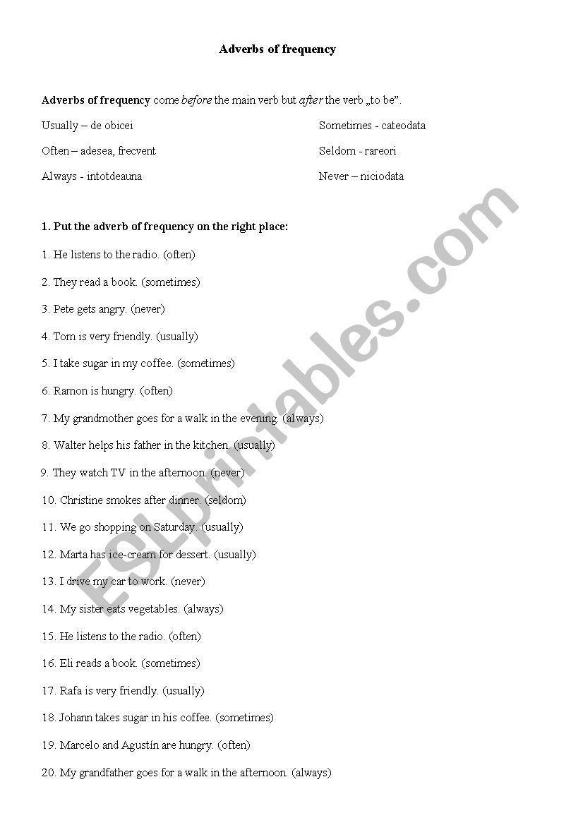 adverbs of frequency worksheet