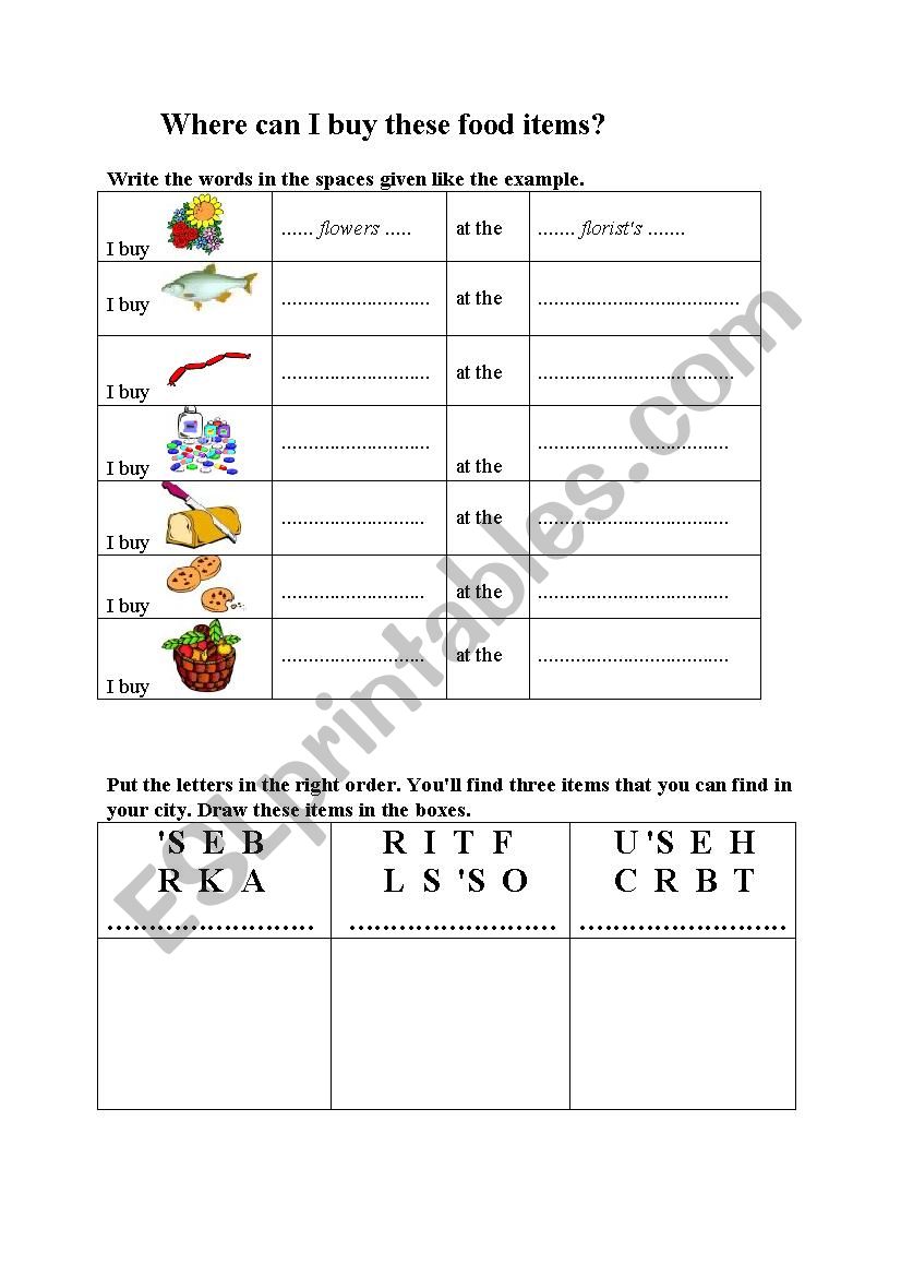 Where can I buy my food? worksheet