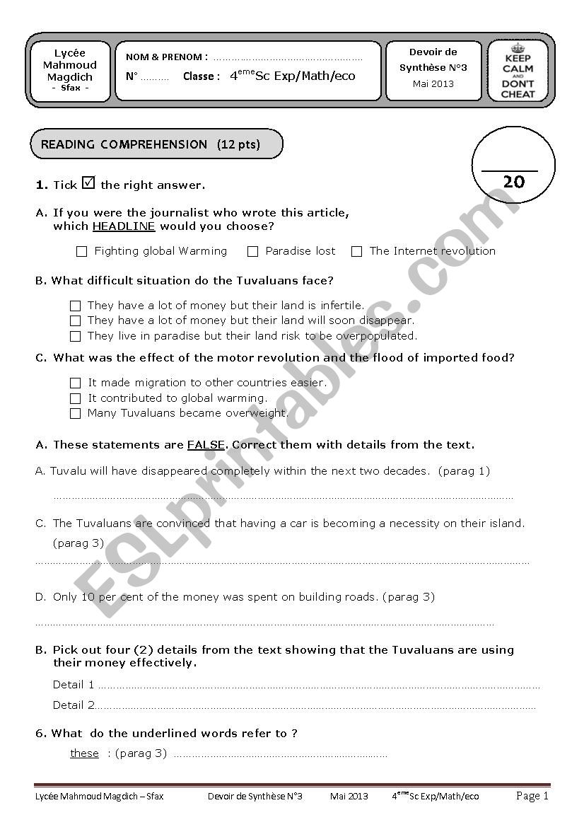 Bac Blanc worksheet