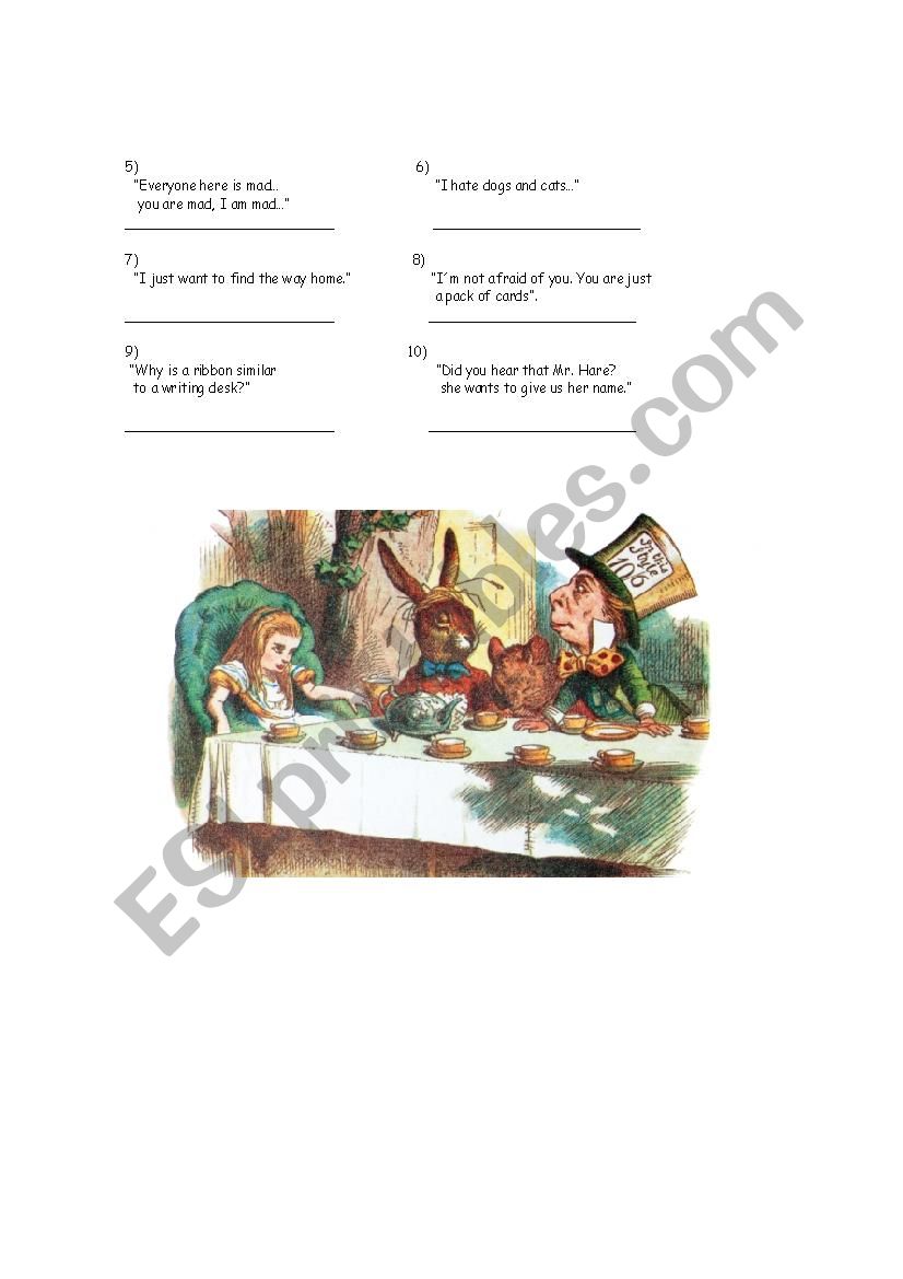 Alice in Wonderland video worksheet 3rd page