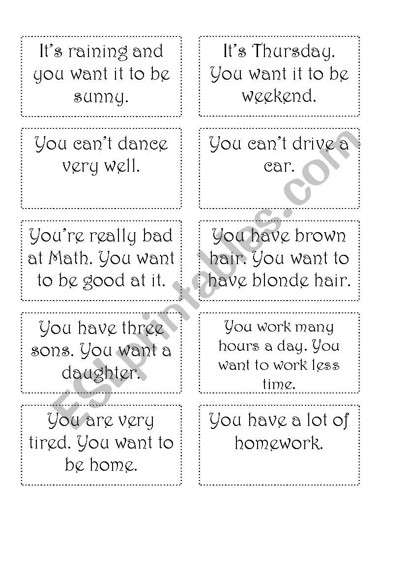 wishes worksheet