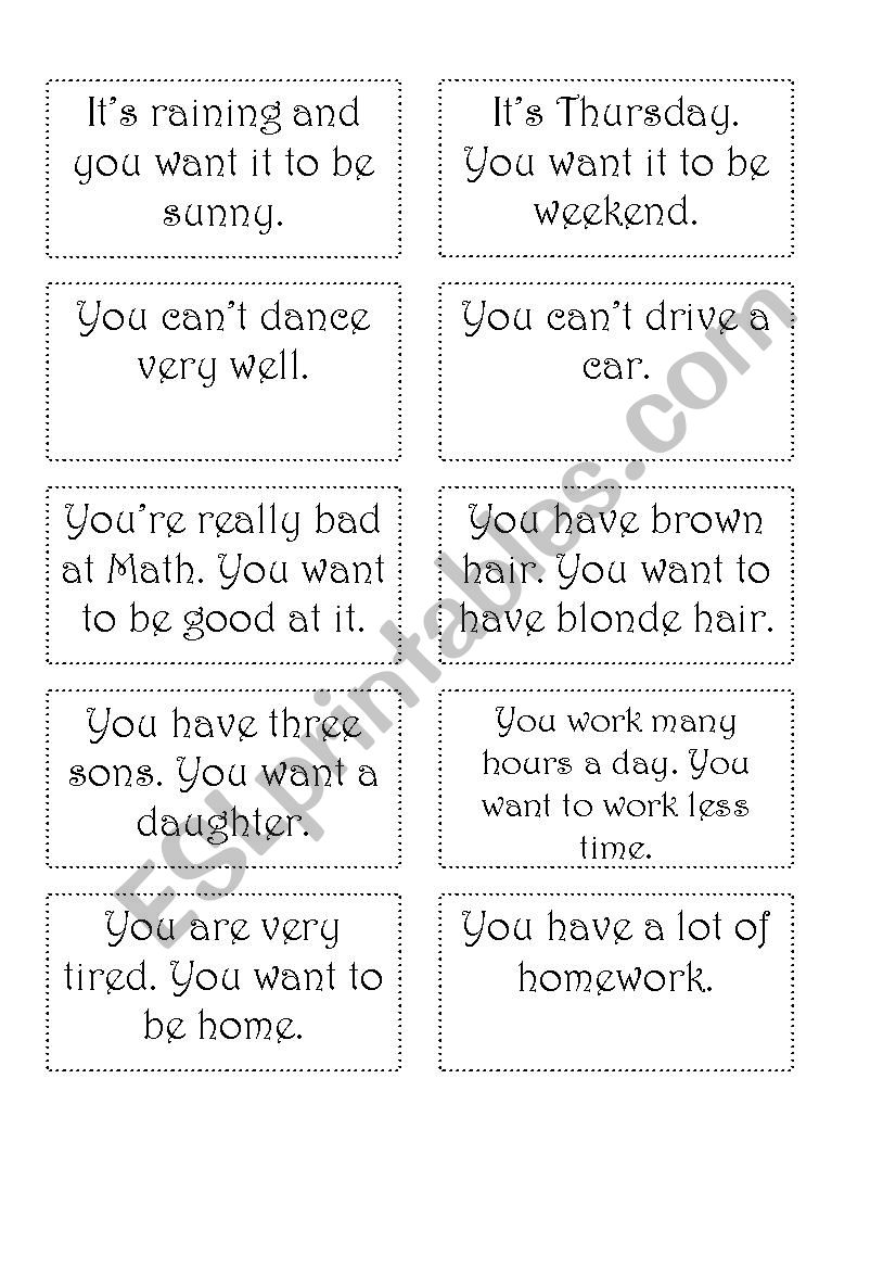 wishes worksheet