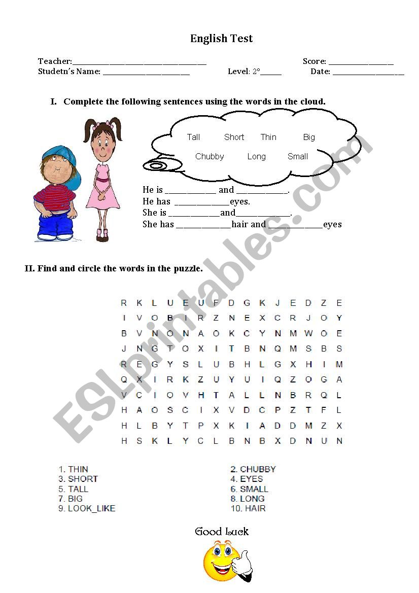 Peoples Descriptions worksheet