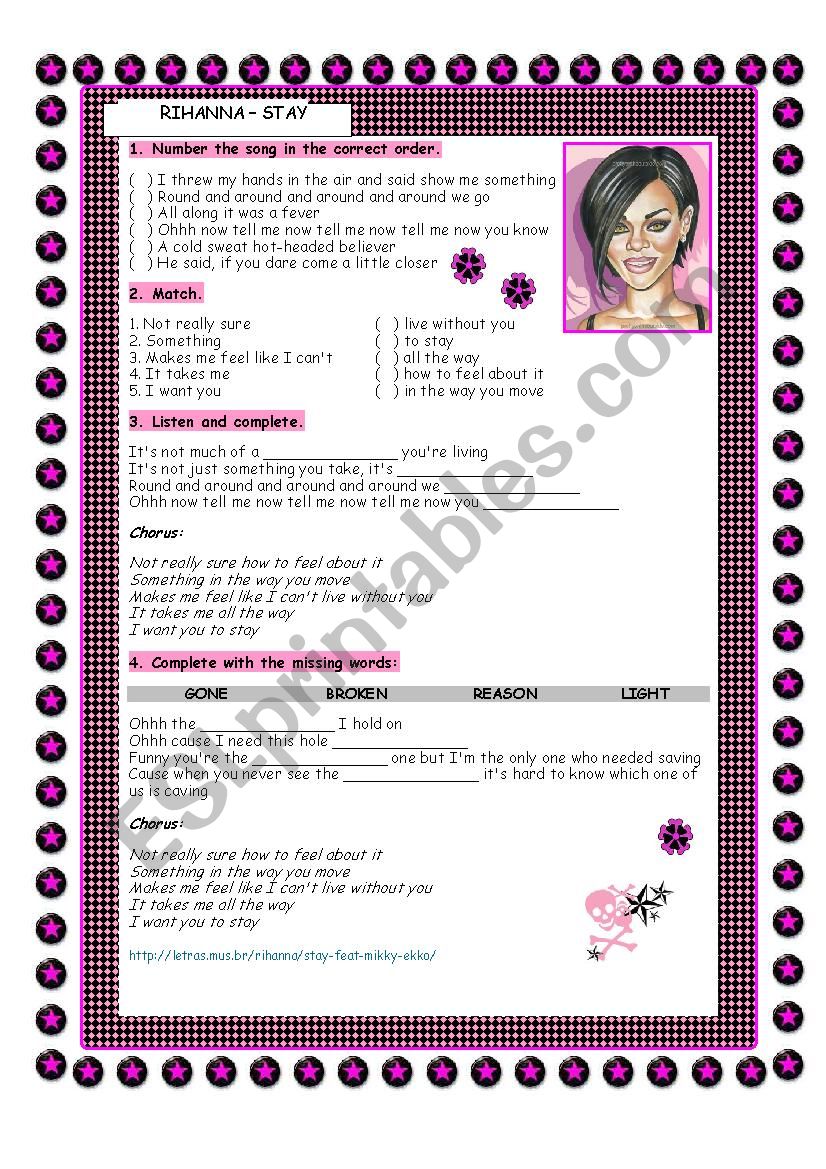 RIHANNA - STAY worksheet