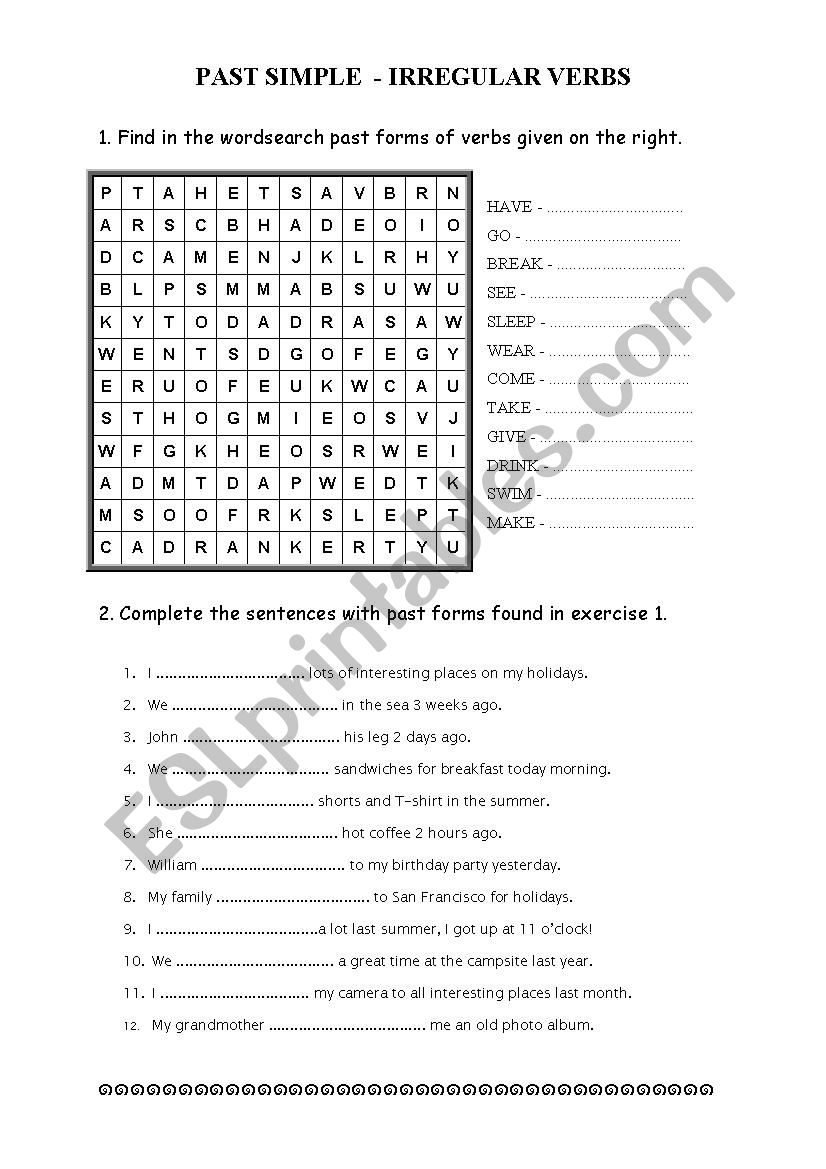 Past Simple - irregular verbs - 2 exercises