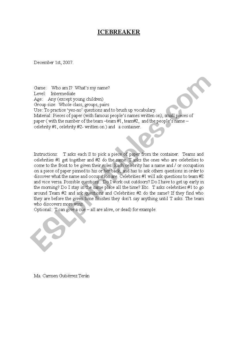 Icebreaker worksheet