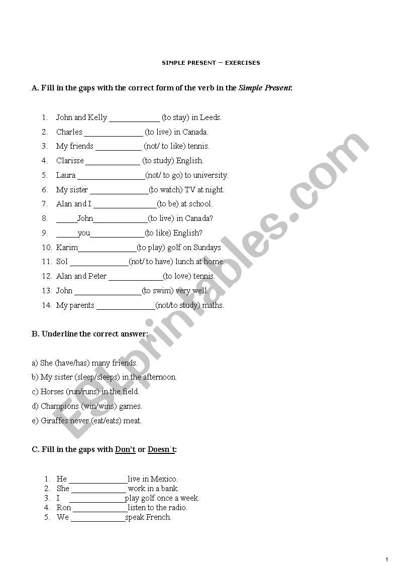 SIMPLE PRESENT worksheet