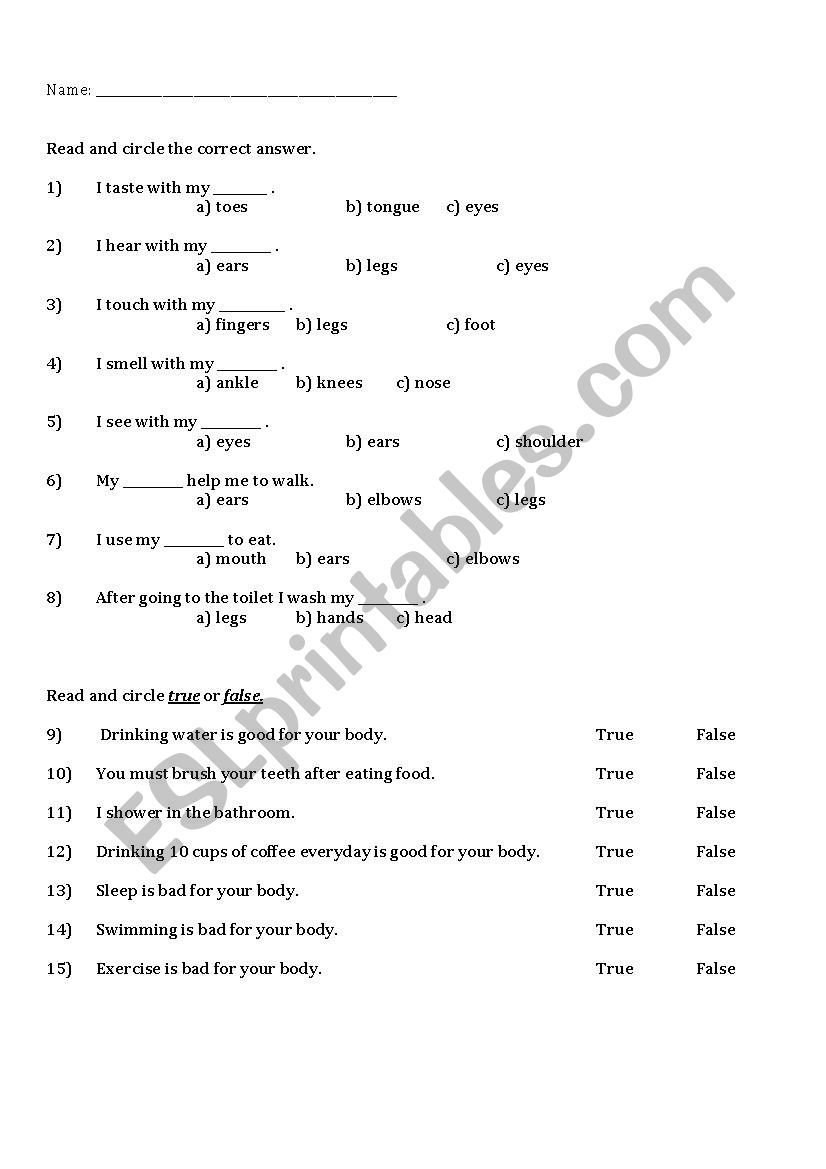Heaith worksheet