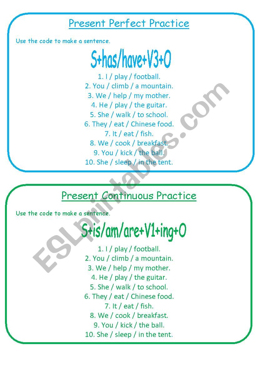 Verb Tense Practice Card worksheet