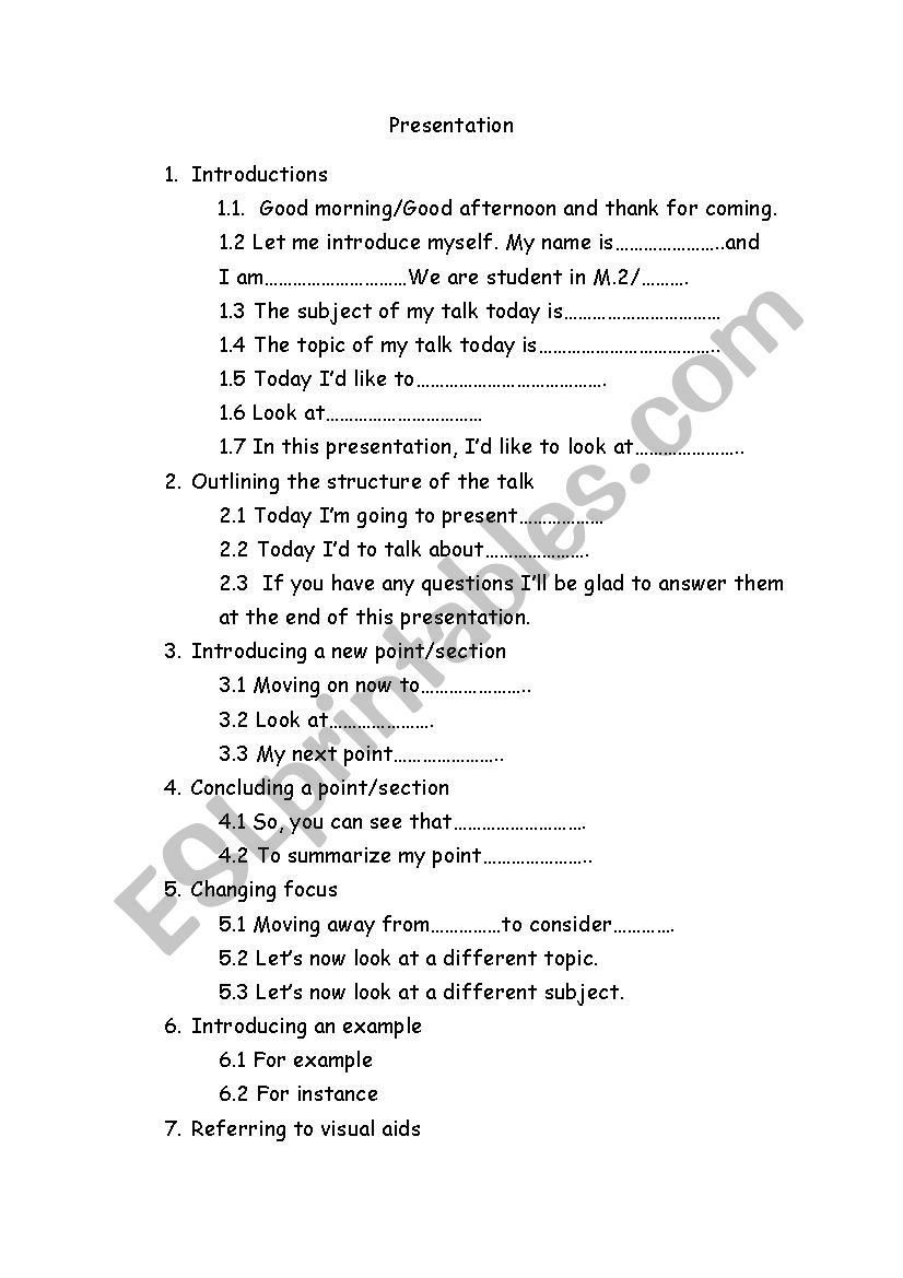 Presentation worksheet