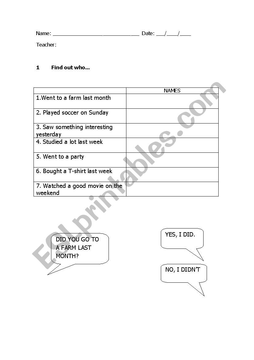Simple Past - Comunication  worksheet