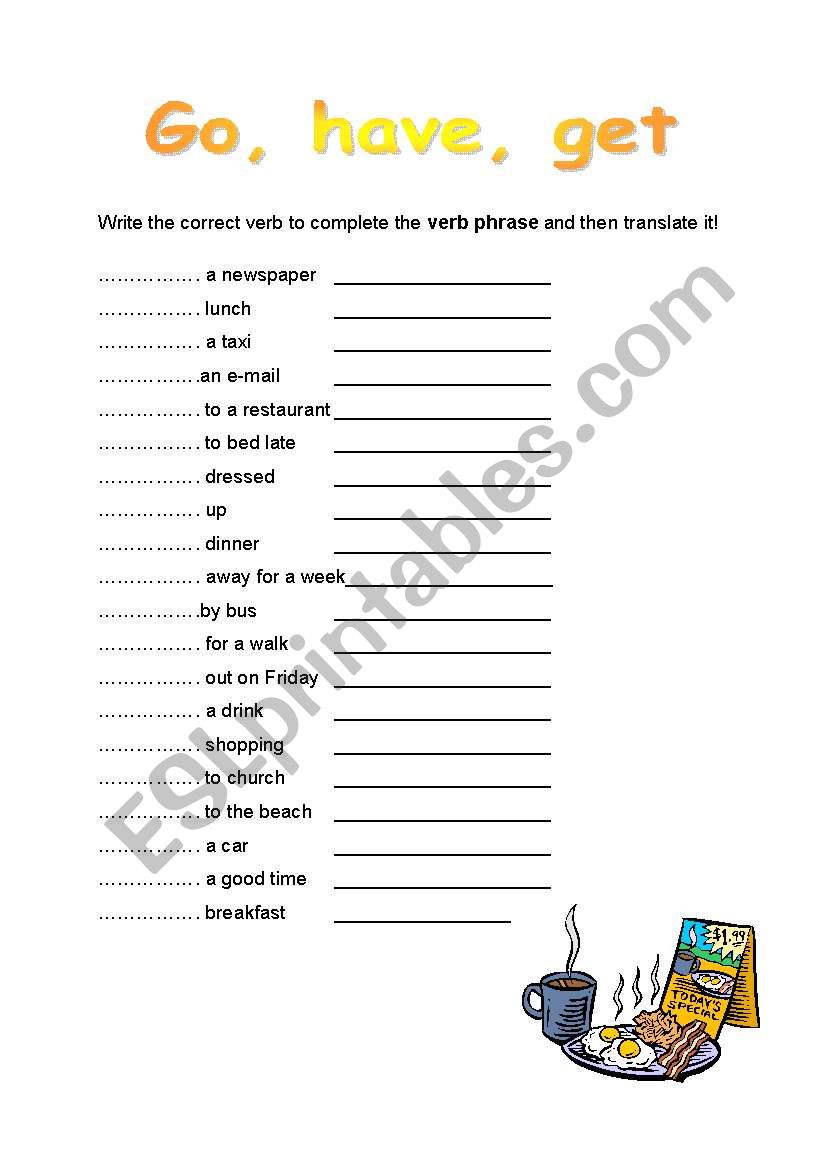 verb phrases worksheet