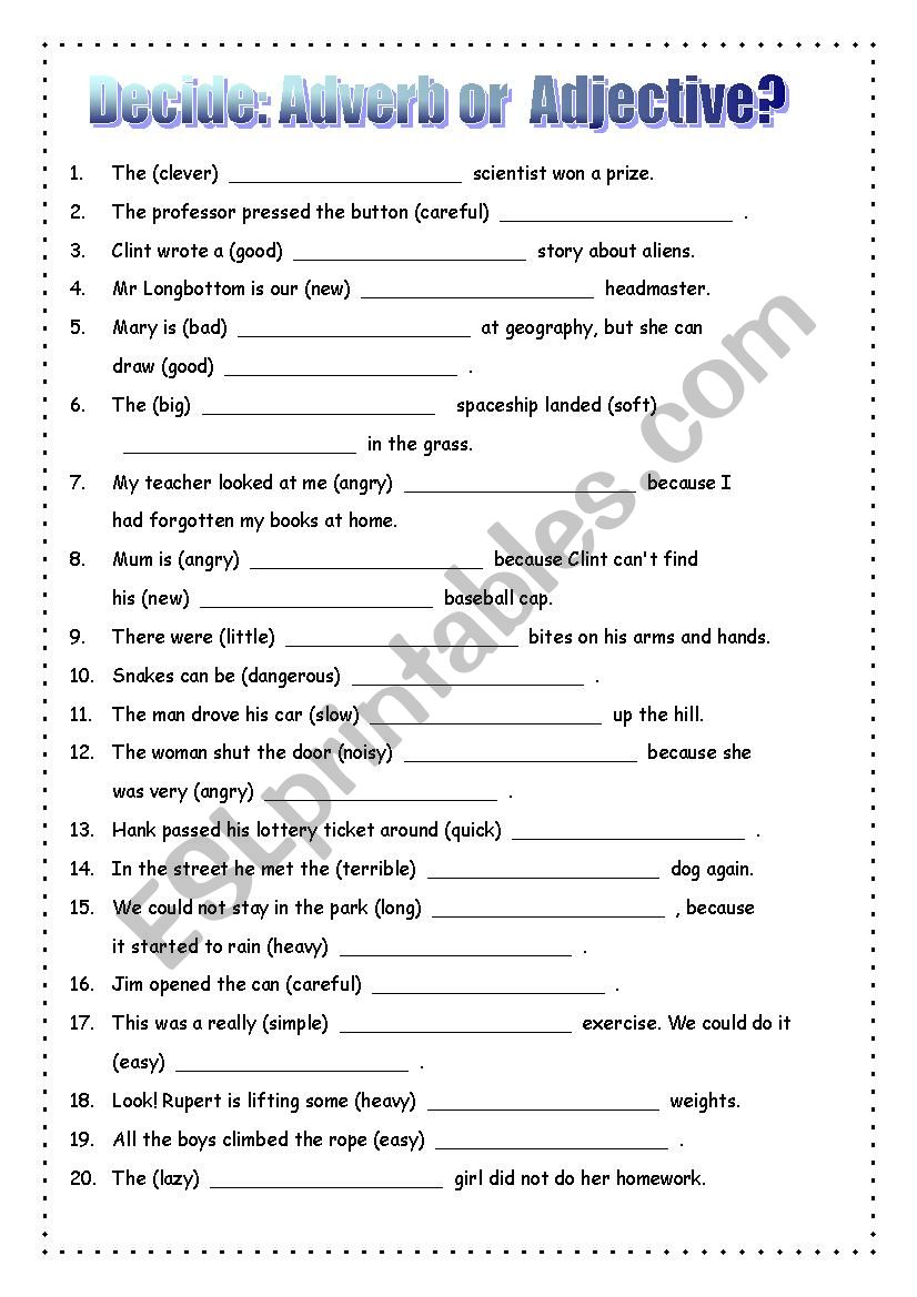 adverb or adjective worksheet