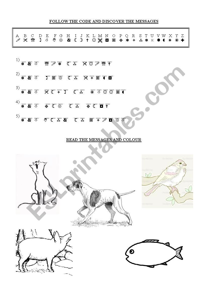 DECODE THE MESSAGE AND COLOUR worksheet