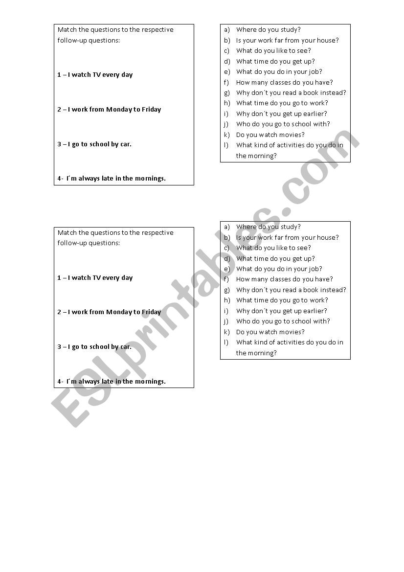 Follow-up questions exercise worksheet