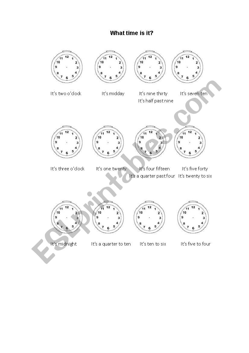 Complete the clock worksheet