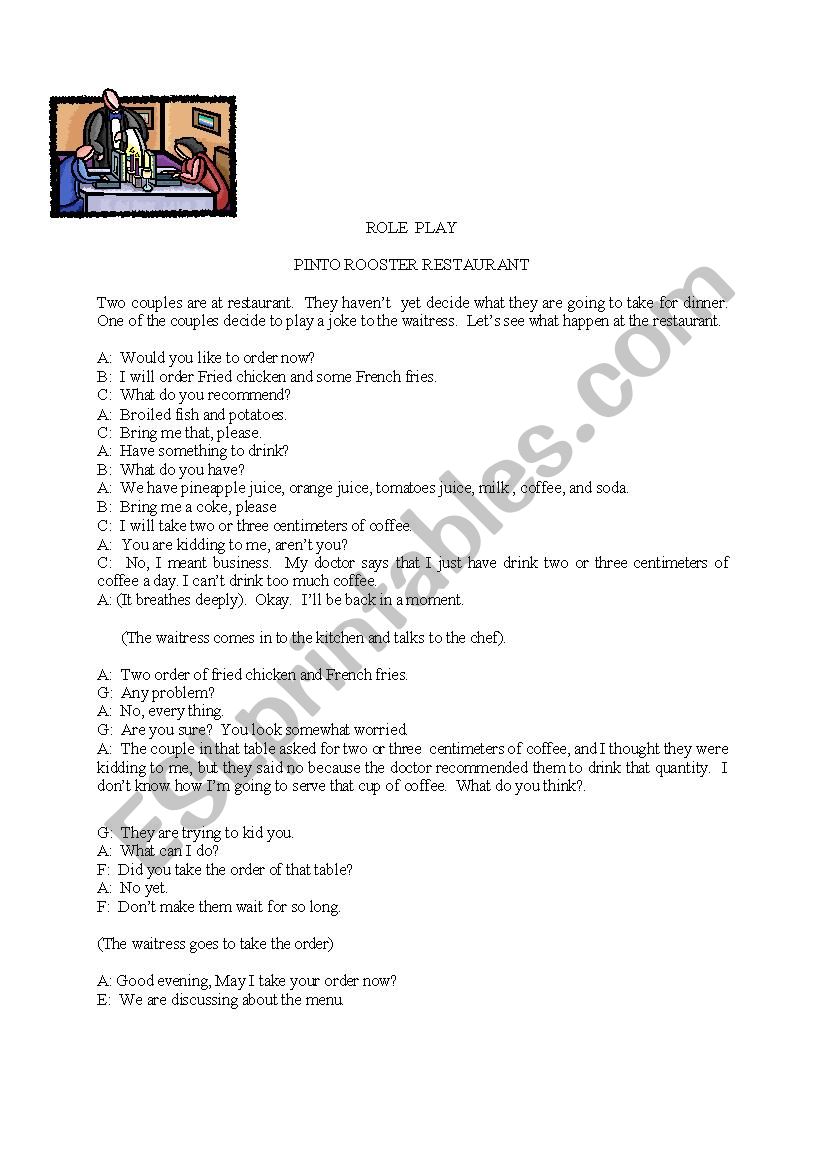 Role Play in a Restaurant worksheet