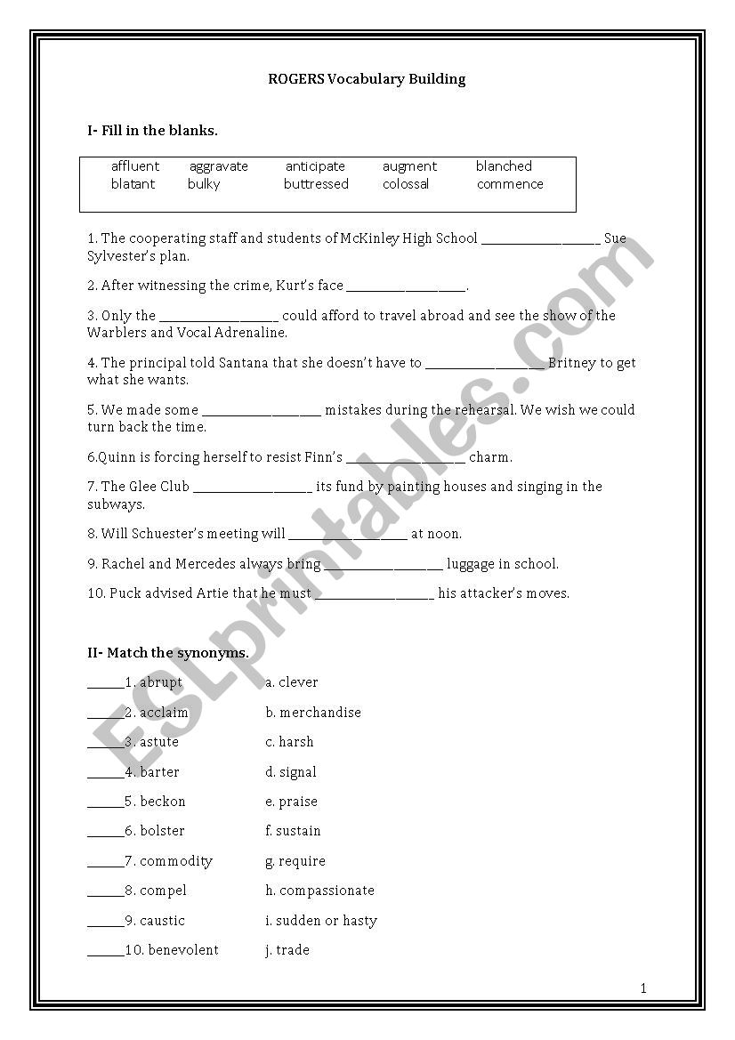 Bruce Rogers Vocabulary Exercise 123