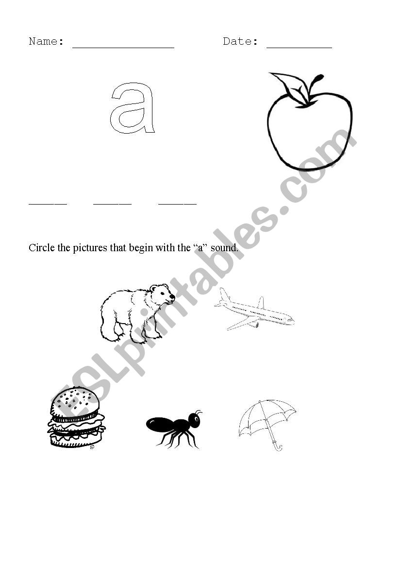 Short vowel a worksheet