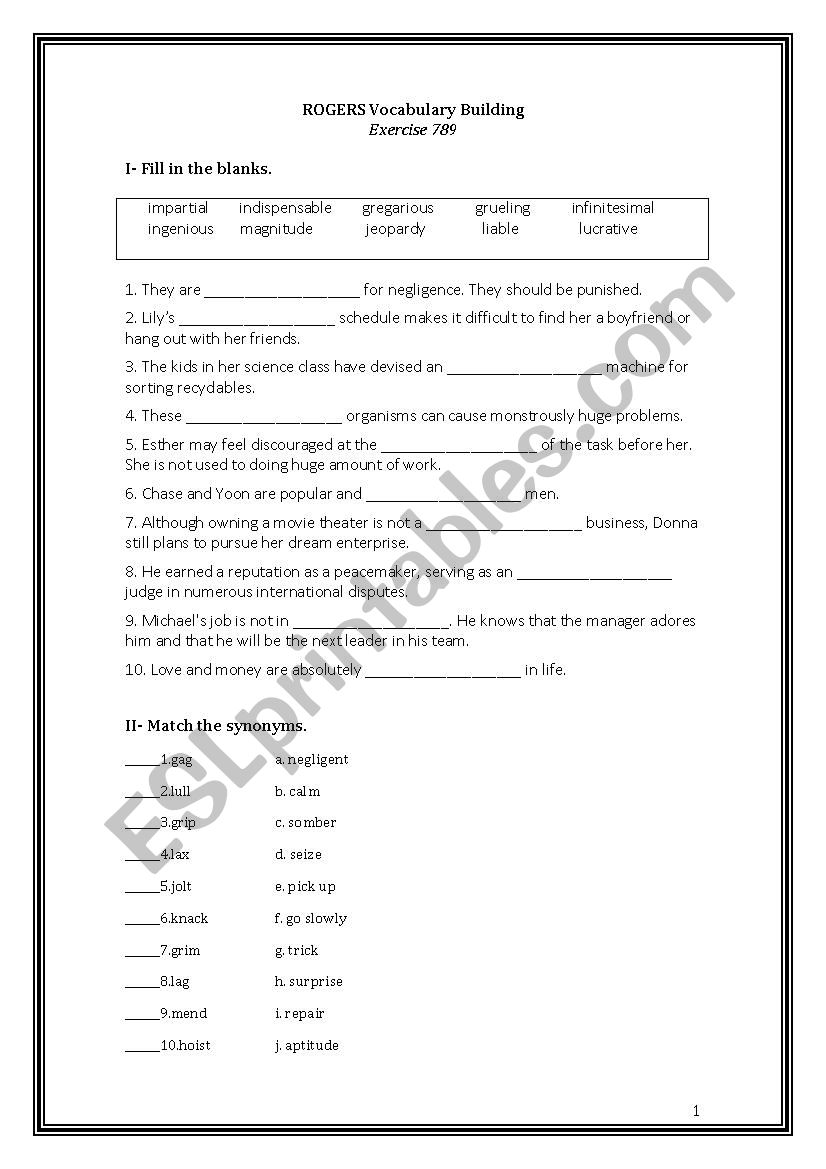 Bruce Rogers Vocabulary Exercise 789