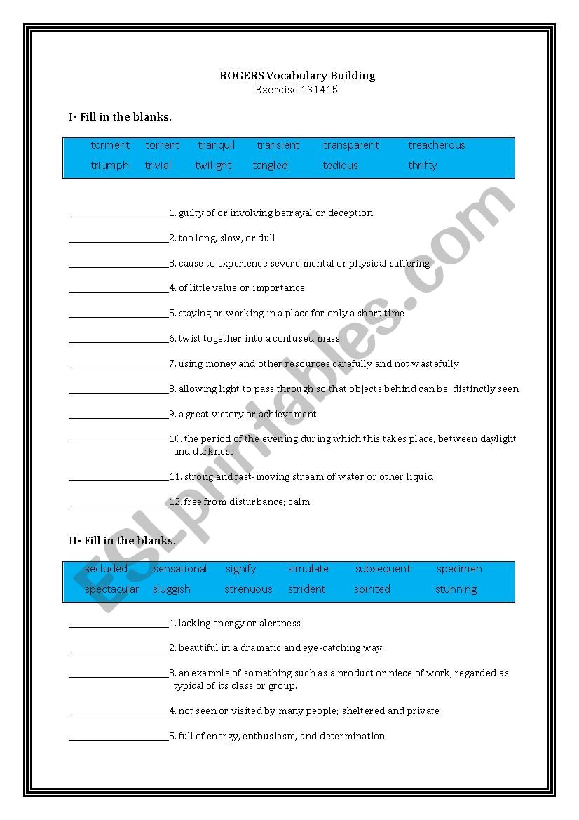 Bruce Rogers Vocabulary Exercise 13-14-15