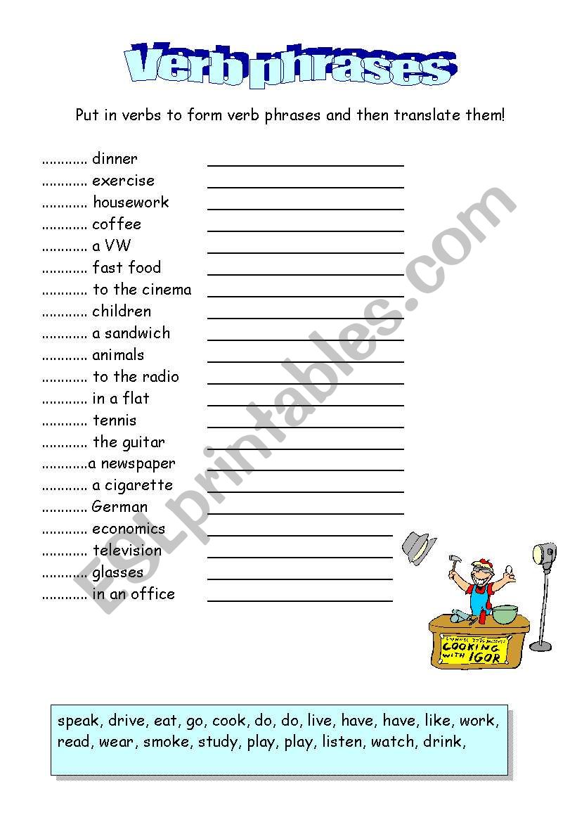 verb phrases 2 worksheet