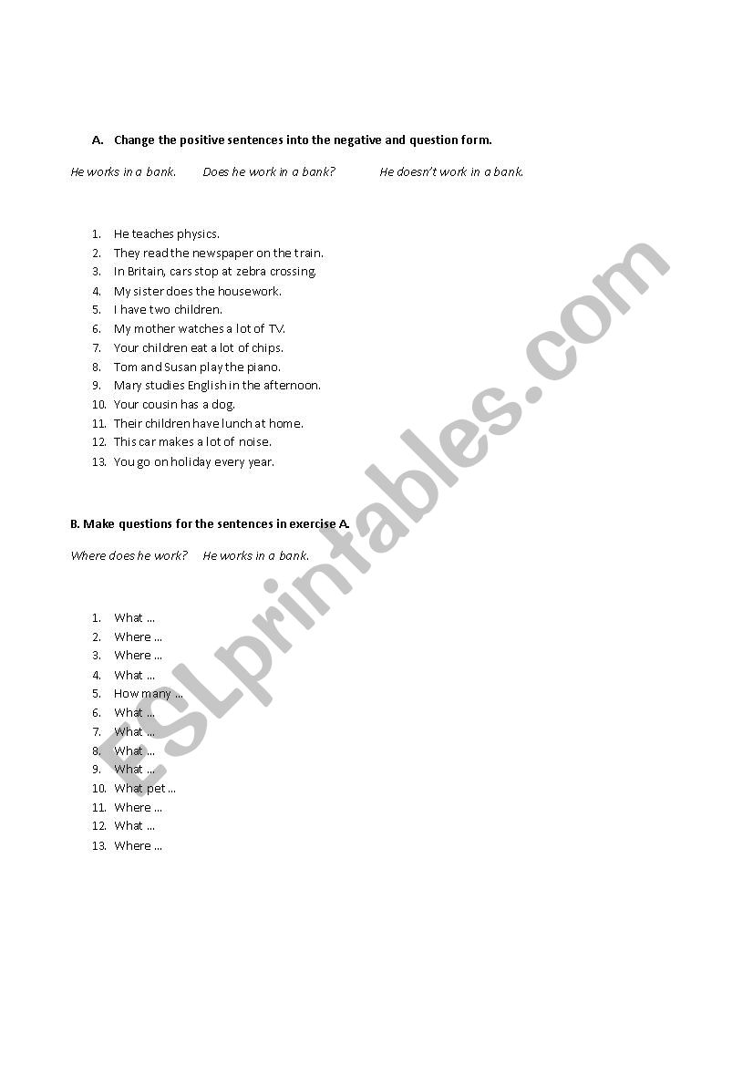 Present simple worksheet