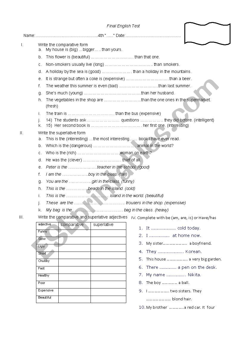 Comparative, superlative, mix worksheet