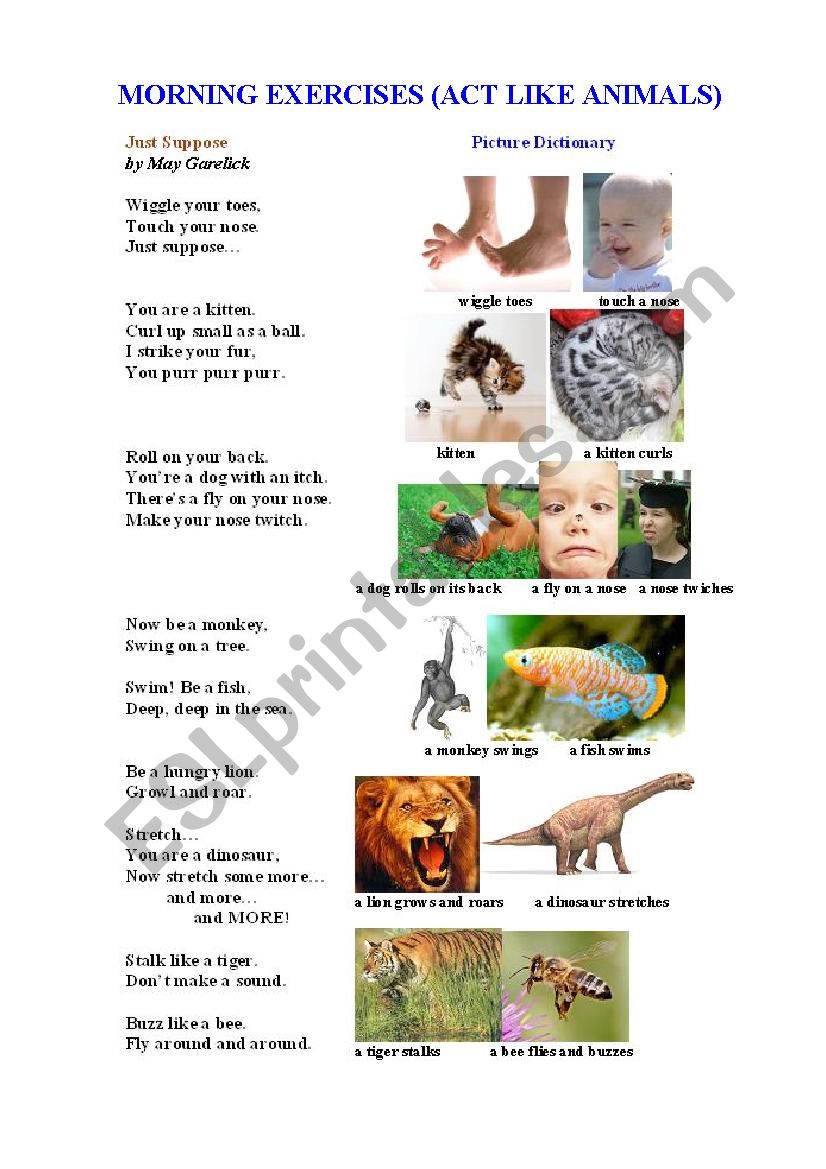 Suppose you are  an animal (a poem + a set of morning exercises for kids)