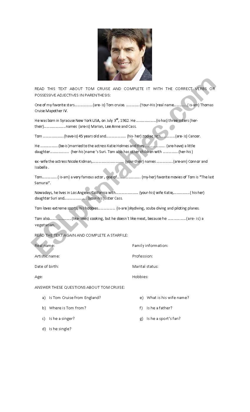 My favorite actor worksheet