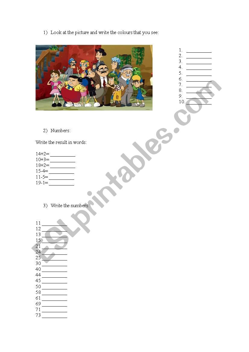 Colours worksheet