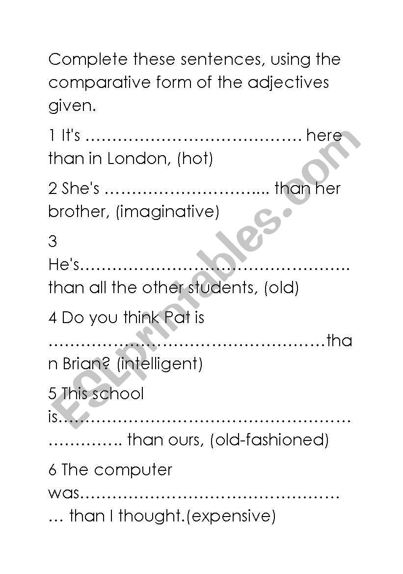 comparatives worksheet
