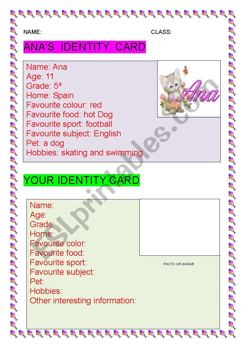 Identity card worksheet