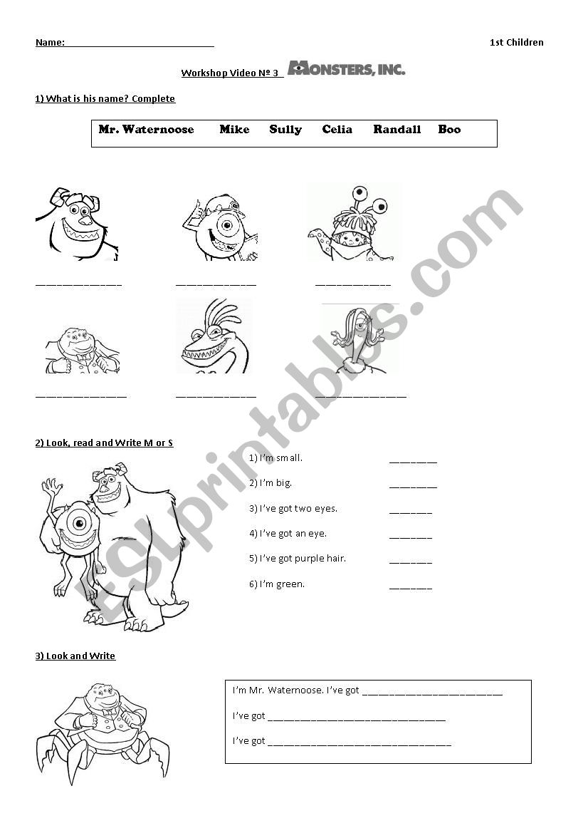 Monsters Inc worksheet