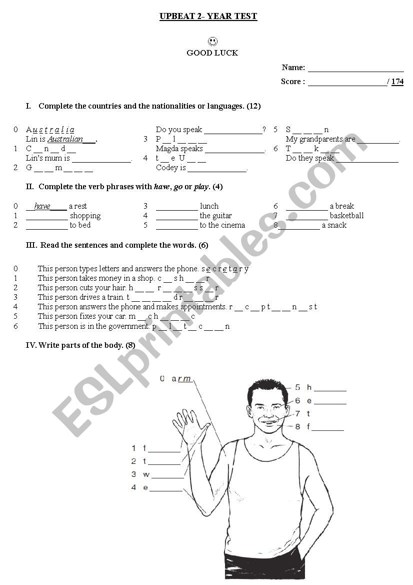 Upbeat 2  - final test (units 1-9)