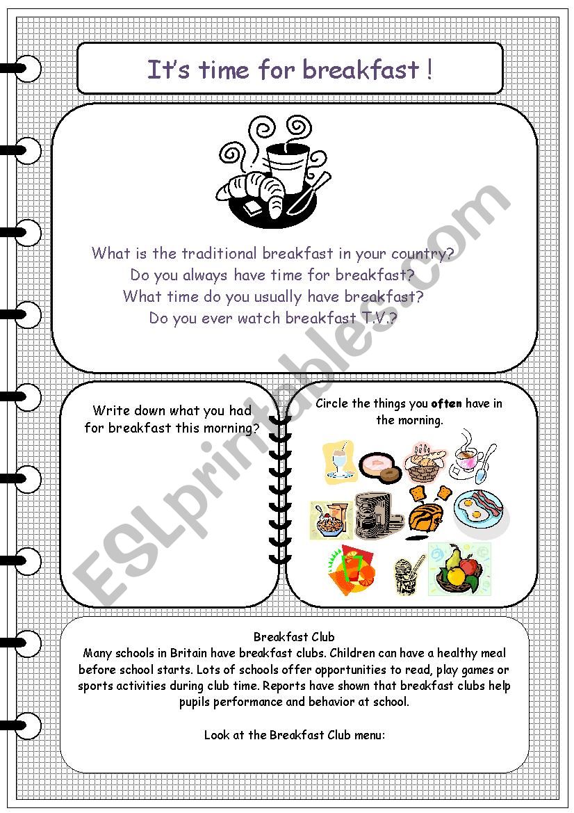 Its time for breakfast worksheet