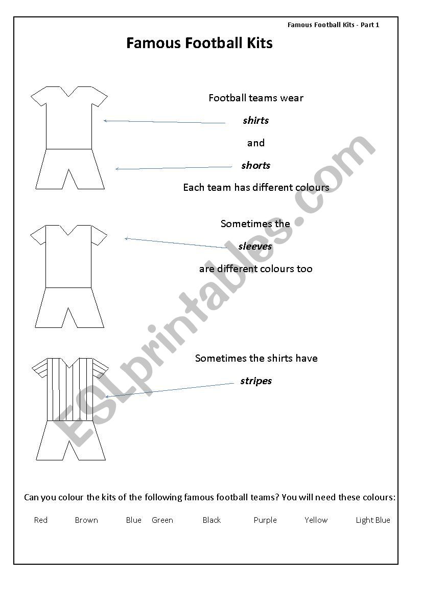 Famous Football Kits - Part 1 worksheet