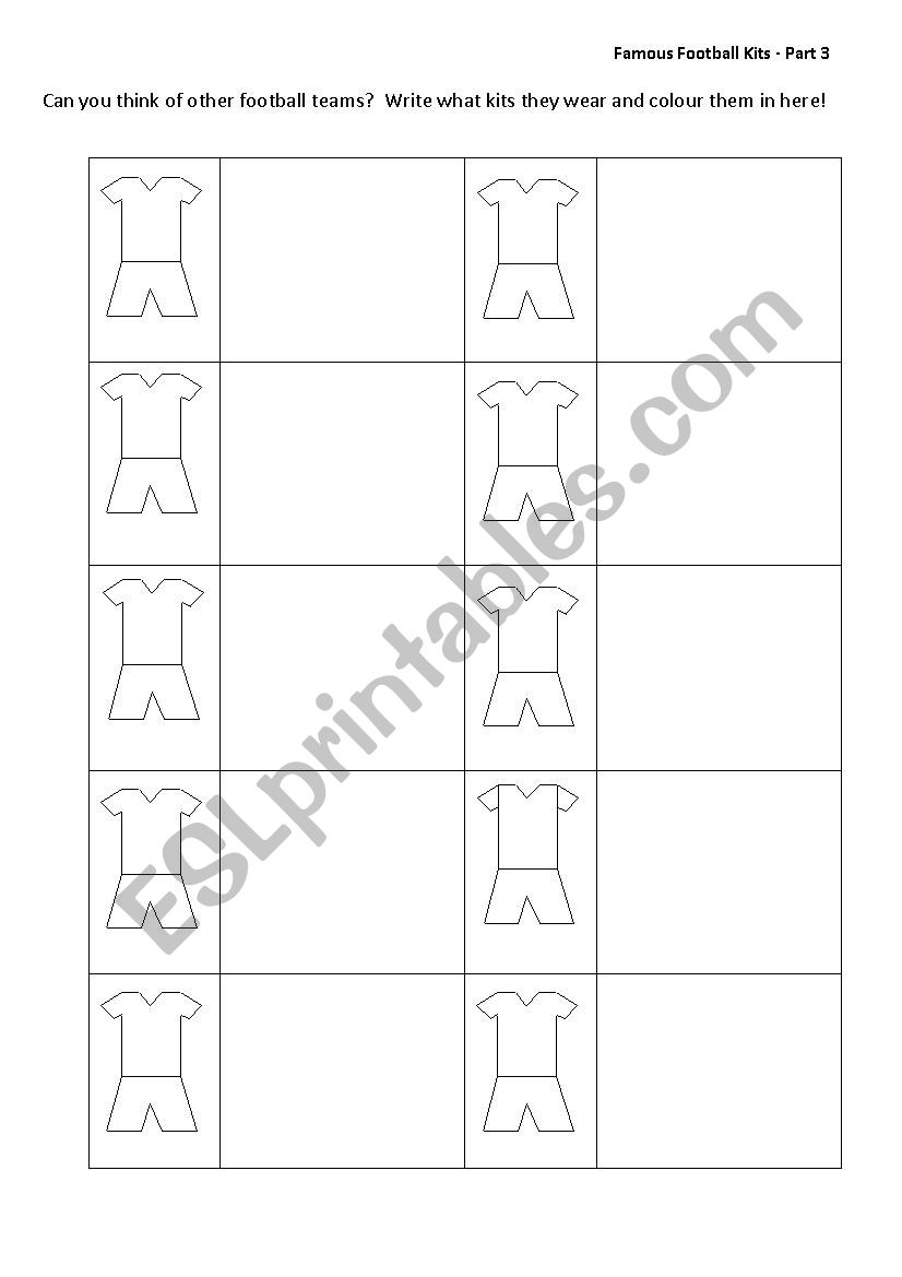 Famous Football Kits - Part 3 worksheet