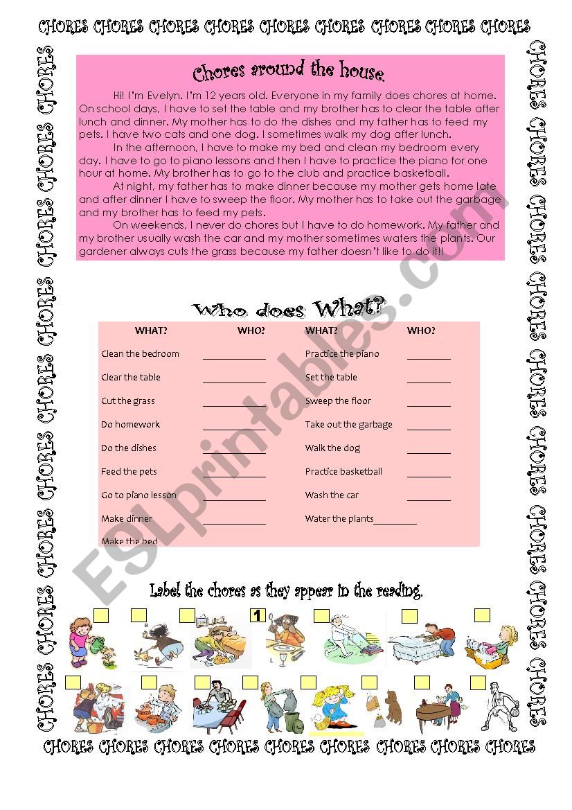 HOUSEHOLD CHORES worksheet