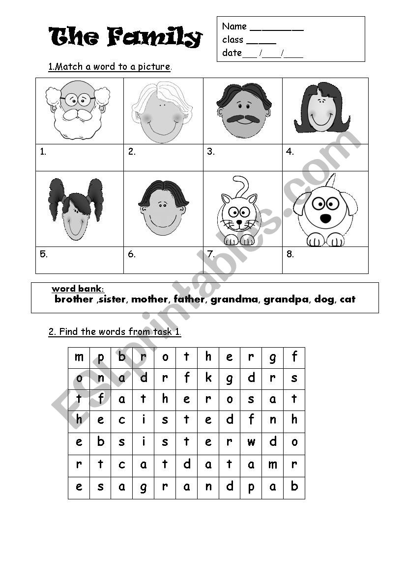 family words worksheet