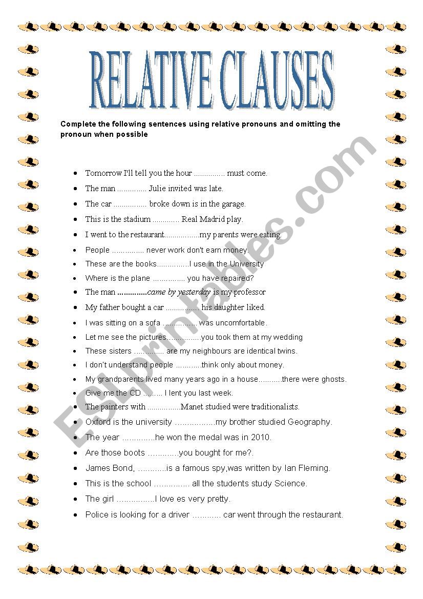 RELATIVE SENTENCES worksheet