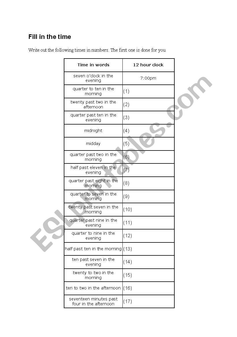 time worksheet