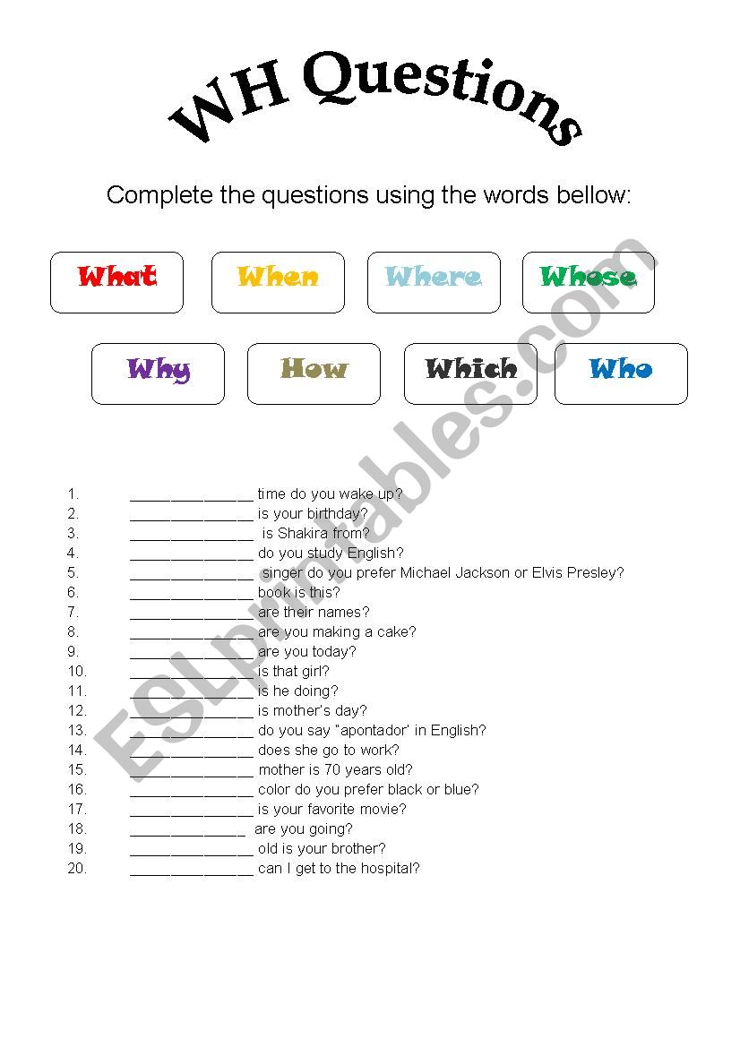 WH Questions worksheet